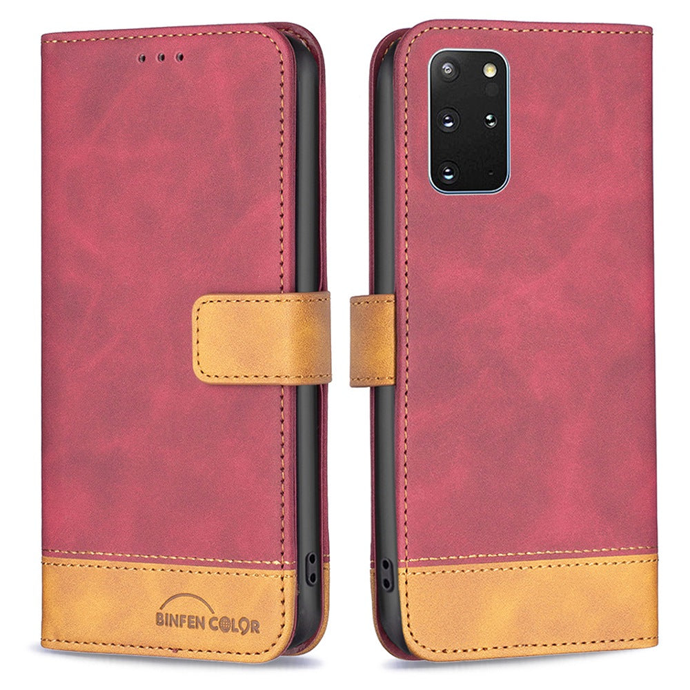 BINFEN COLOR BF Leather Case Series-7 for Samsung Galaxy S20 Plus 4G/5G, Style 11 Matte Surface Anti-fingerprint Wallet Function PU Leather Phone Case with Stand - Red