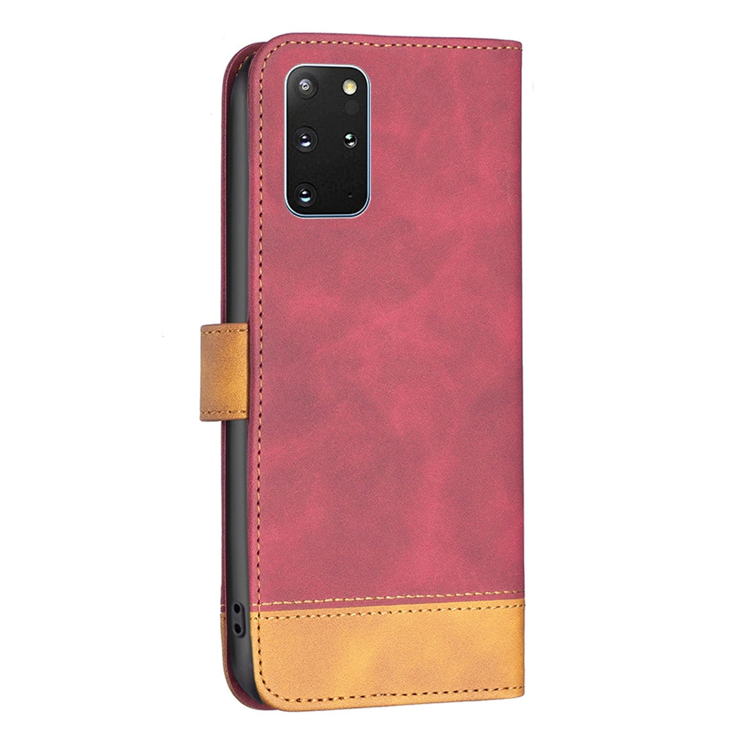 BINFEN COLOR BF Leather Case Series-7 for Samsung Galaxy S20 Plus 4G/5G, Style 11 Matte Surface Anti-fingerprint Wallet Function PU Leather Phone Case with Stand - Red