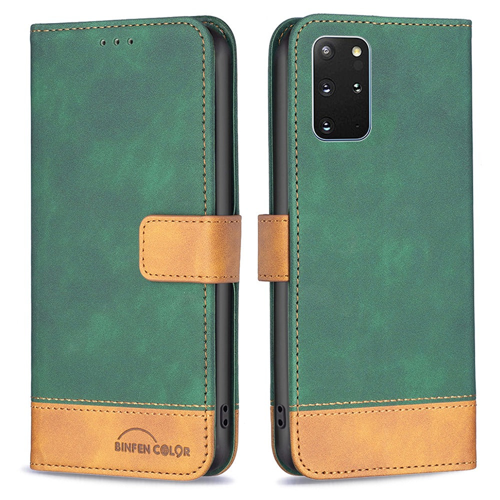 BINFEN COLOR BF Leather Case Series-7 for Samsung Galaxy S20 Plus 4G/5G, Style 11 Matte Surface Anti-fingerprint Wallet Function PU Leather Phone Case with Stand - Green