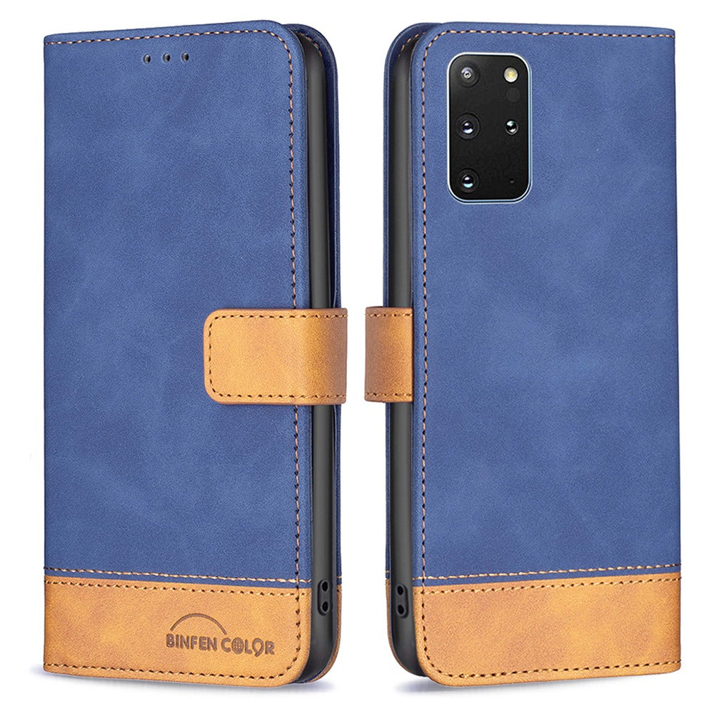 BINFEN COLOR BF Leather Case Series-7 for Samsung Galaxy S20 Plus 4G/5G, Style 11 Matte Surface Anti-fingerprint Wallet Function PU Leather Phone Case with Stand - Blue