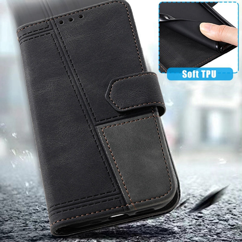 TTUDRCH For Samsung Galaxy S20 FE 2022/S20 FE/S20 Fan Edition/S20 FE 5G/S20 Fan Edition 5G/S20 Lite 004 Splicing PU Leather RFID Blocking Stand Wallet Phone Case with Strap - Black