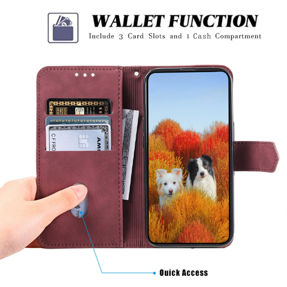 TTUDRCH For Samsung Galaxy S20 FE 2022/S20 FE/S20 Fan Edition/S20 FE 5G/S20 Fan Edition 5G/S20 Lite 004 Splicing PU Leather RFID Blocking Stand Wallet Phone Case with Strap - Wine Red