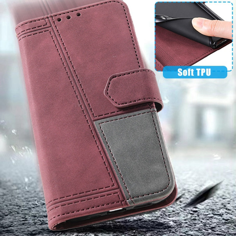 TTUDRCH For Samsung Galaxy S20 FE 2022/S20 FE/S20 Fan Edition/S20 FE 5G/S20 Fan Edition 5G/S20 Lite 004 Splicing PU Leather RFID Blocking Stand Wallet Phone Case with Strap - Wine Red