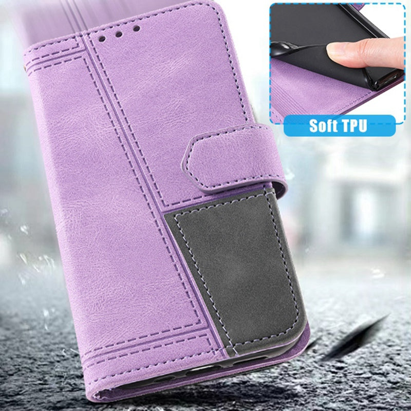 TTUDRCH For Samsung Galaxy S20 FE 2022/S20 FE/S20 Fan Edition/S20 FE 5G/S20 Fan Edition 5G/S20 Lite 004 Splicing PU Leather RFID Blocking Stand Wallet Phone Case with Strap - Purple