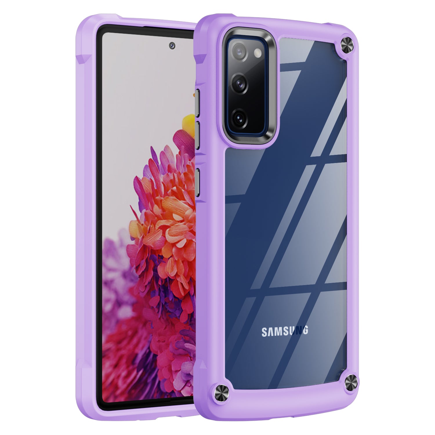 Shockproof Phone Case for Samsung Galaxy S20 FE 2022/S20 FE 4G/5G/S20 Lite, Full Body Protection PC+TPU Hybrid Phone Shell Case with Strap - Purple/Black