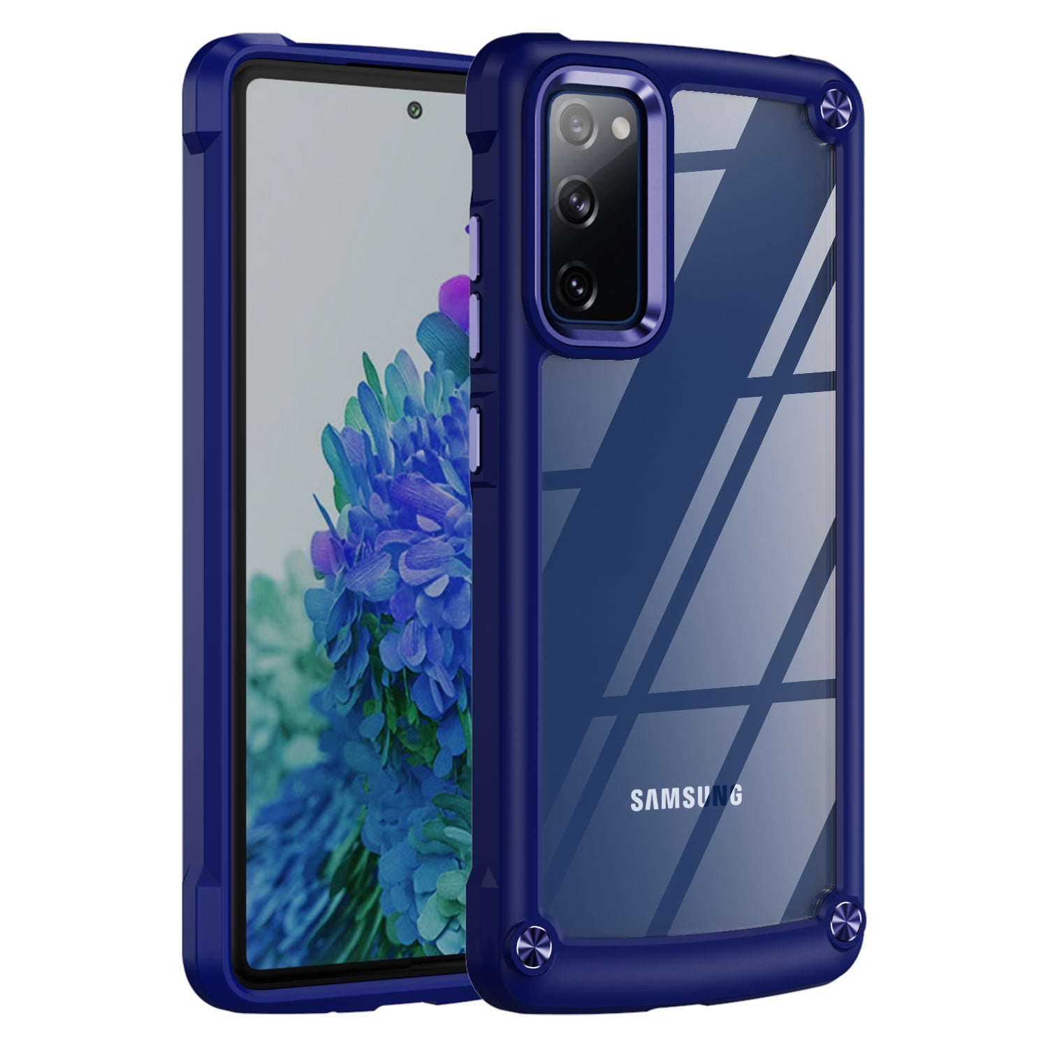 Shockproof Phone Case for Samsung Galaxy S20 FE 2022/S20 FE 4G/5G/S20 Lite, Full Body Protection PC+TPU Hybrid Phone Shell Case with Strap - Blue/Blue