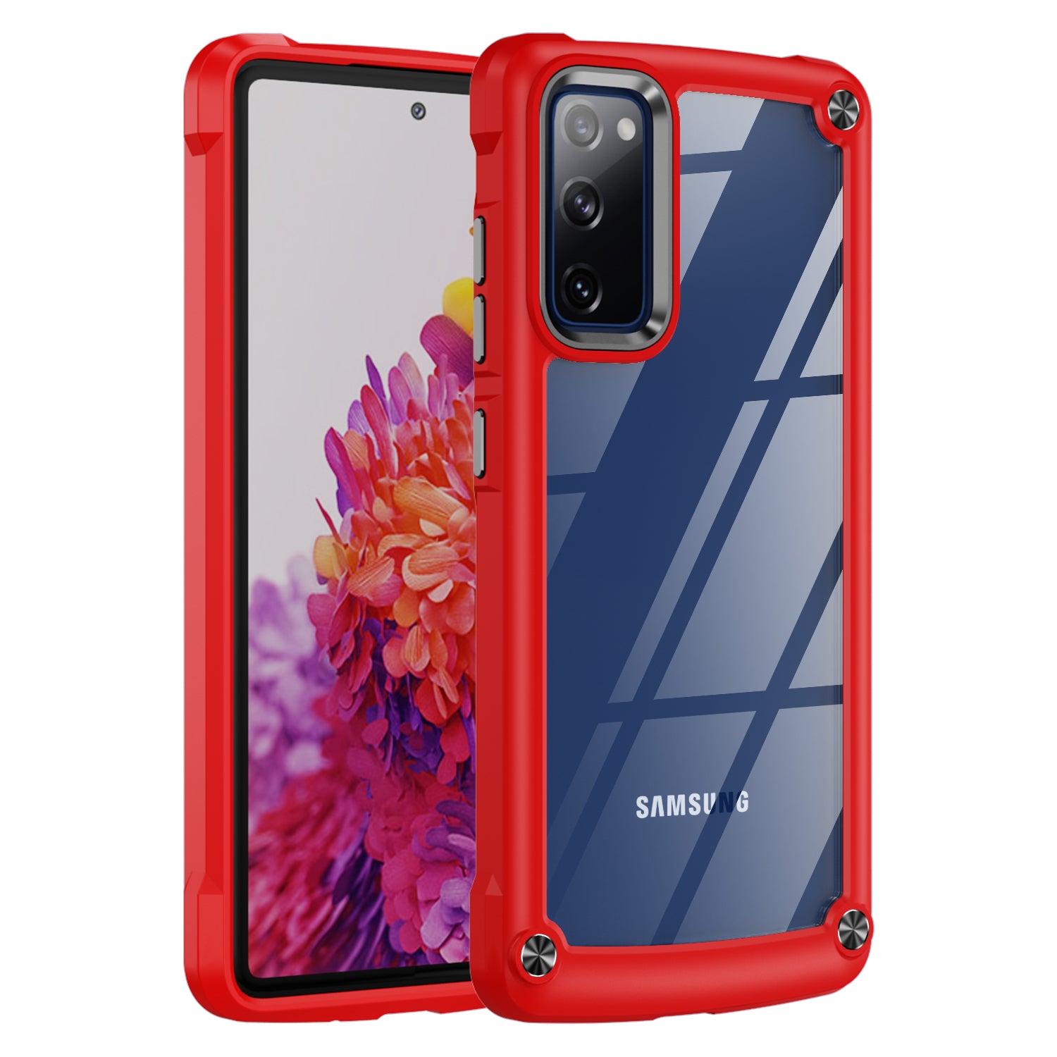 Shockproof Phone Case for Samsung Galaxy S20 FE 2022/S20 FE 4G/5G/S20 Lite, Full Body Protection PC+TPU Hybrid Phone Shell Case with Strap - Red/Black