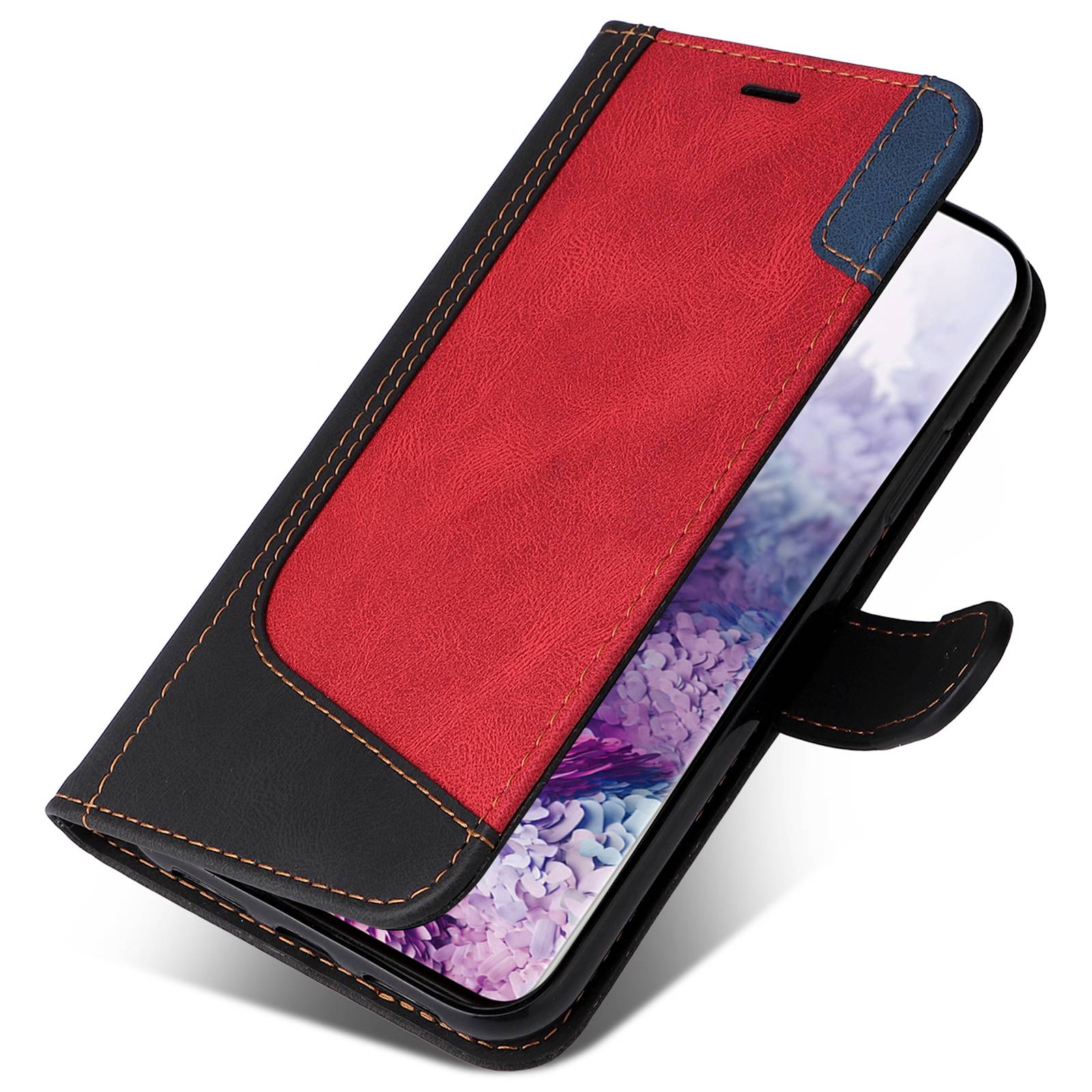 For Samsung Galaxy S20 5G/4G Anti-fingerprint Wallet Stand Anti-drop Three-color Splicing Style PU Leather Phone Case - Black