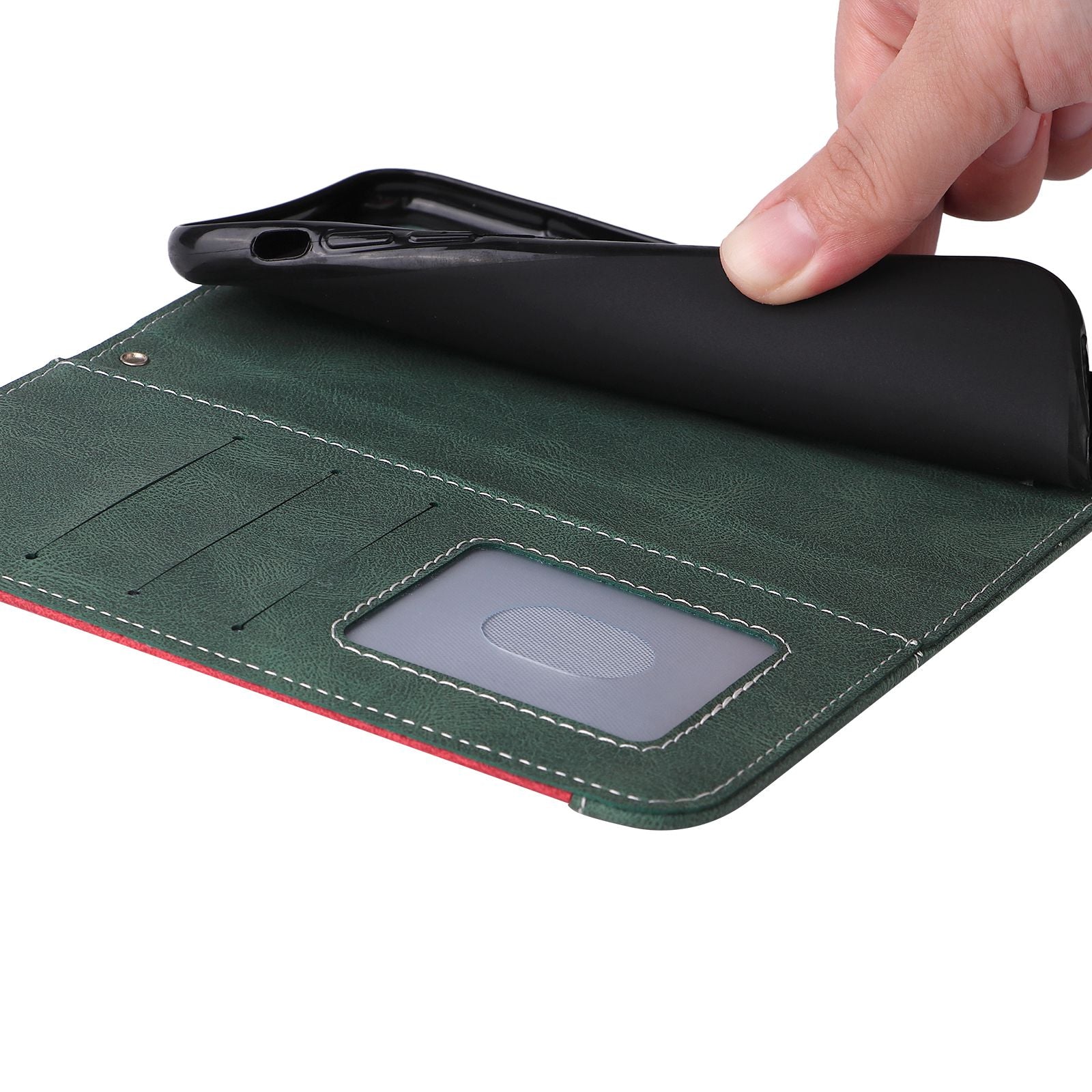 For Samsung Galaxy S20 5G/4G Anti-fingerprint Wallet Stand Anti-drop Three-color Splicing Style PU Leather Phone Case - Green