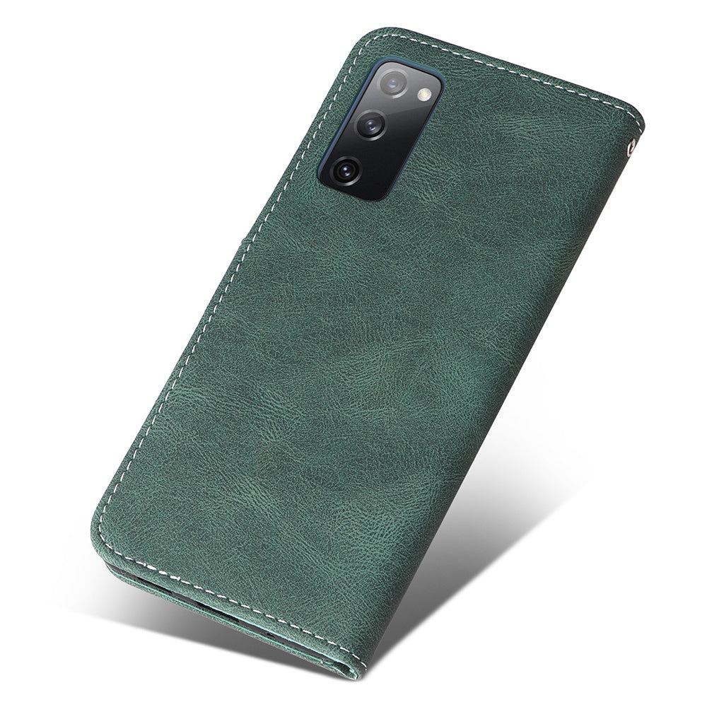 For Samsung Galaxy S20 FE 2022/S20 FE 4G/5G/S20 Lite Anti-scratch Phone Case Three-color Splicing PU Leather Wallet Phone Drop-proof Well Protection Flip Cover Stand with Strap - Green