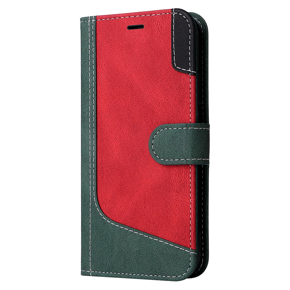 For Samsung Galaxy S20 FE 2022/S20 FE 4G/5G/S20 Lite Anti-scratch Phone Case Three-color Splicing PU Leather Wallet Phone Drop-proof Well Protection Flip Cover Stand with Strap - Green