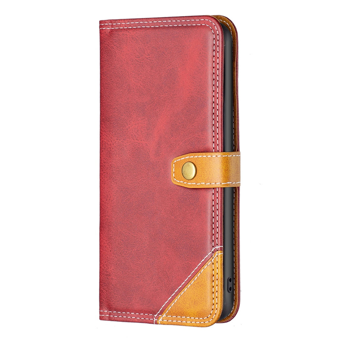 BINFEN COLOR BF Leather Series-8 for Samsung Galaxy S20 4G/5G Anti-drop Phone Case Double Stitching Lines Splicing Leather Card Holder Stand Cover - Red