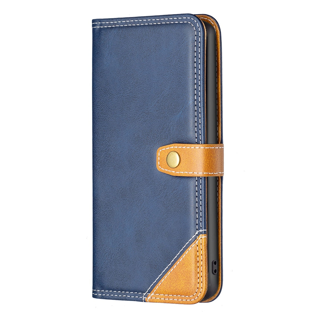 BINFEN COLOR BF Leather Series-8 for Samsung Galaxy S20 4G/5G Anti-drop Phone Case Double Stitching Lines Splicing Leather Card Holder Stand Cover - Blue