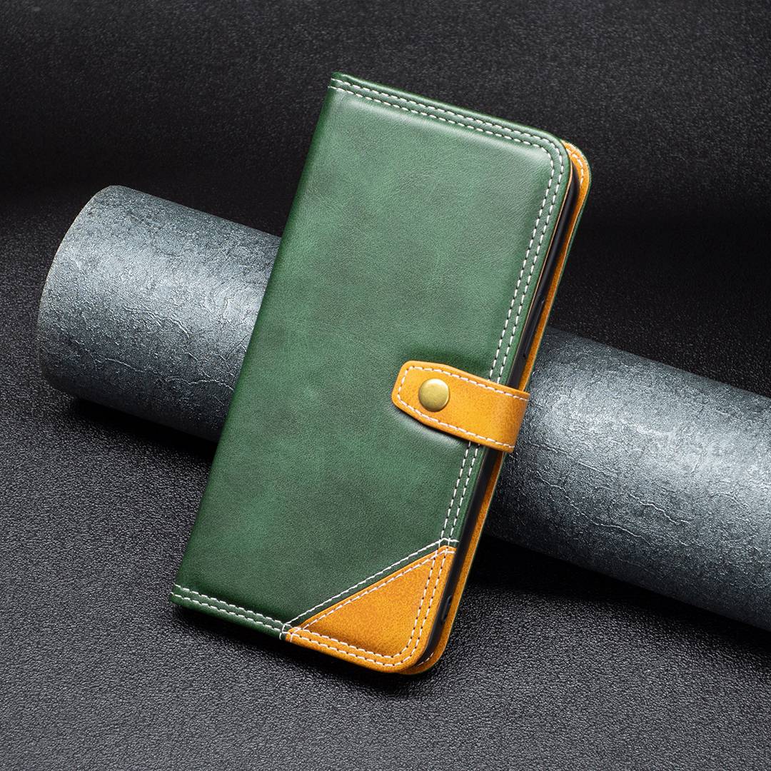 BINFEN COLOR BF Leather Series-8 for Samsung Galaxy S20 4G/5G Anti-drop Phone Case Double Stitching Lines Splicing Leather Card Holder Stand Cover - Green