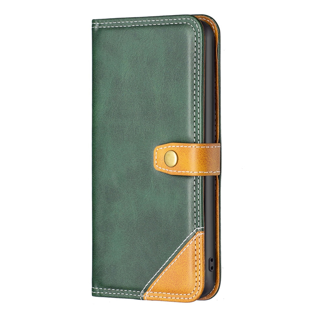 BINFEN COLOR BF Leather Series-8 for Samsung Galaxy S20 4G/5G Anti-drop Phone Case Double Stitching Lines Splicing Leather Card Holder Stand Cover - Green