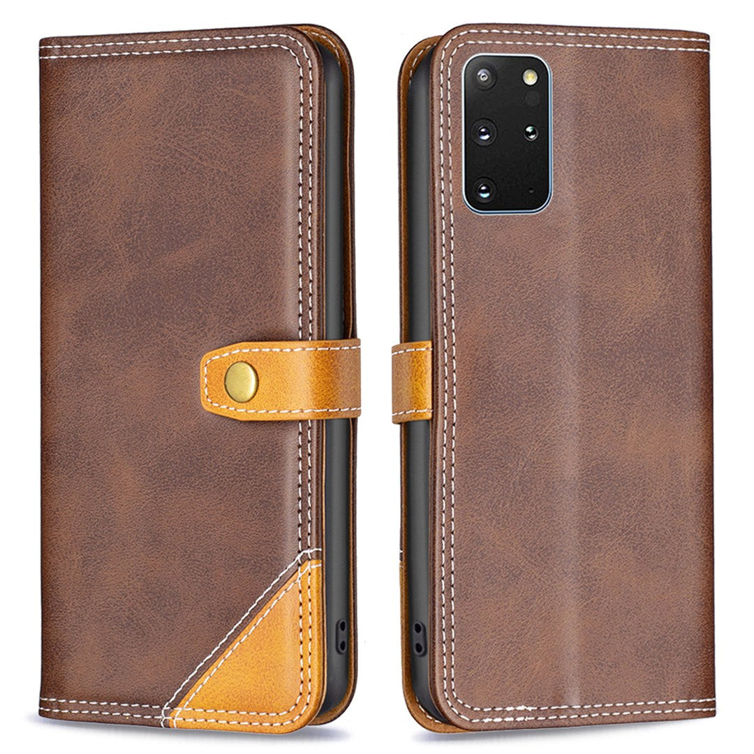 BINFEN COLOR BF Leather Series-8 for Samsung Galaxy S20 Plus 5G/4G Ultra Slim Shockproof Phone Cover 12 Style Double Stitching Lines Splicing Leather Case Card Holder Stand - Coffee