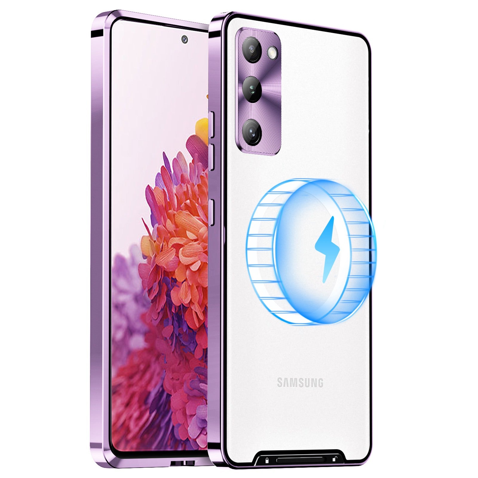 For Samsung Galaxy S20 FE 5G / S20 FE / S20 FE 2022 / S20 Lite Anti-drop Phone Cover TPU Back + Electroplating Metal Edge Integrated Lens Protection Matte Case - Purple