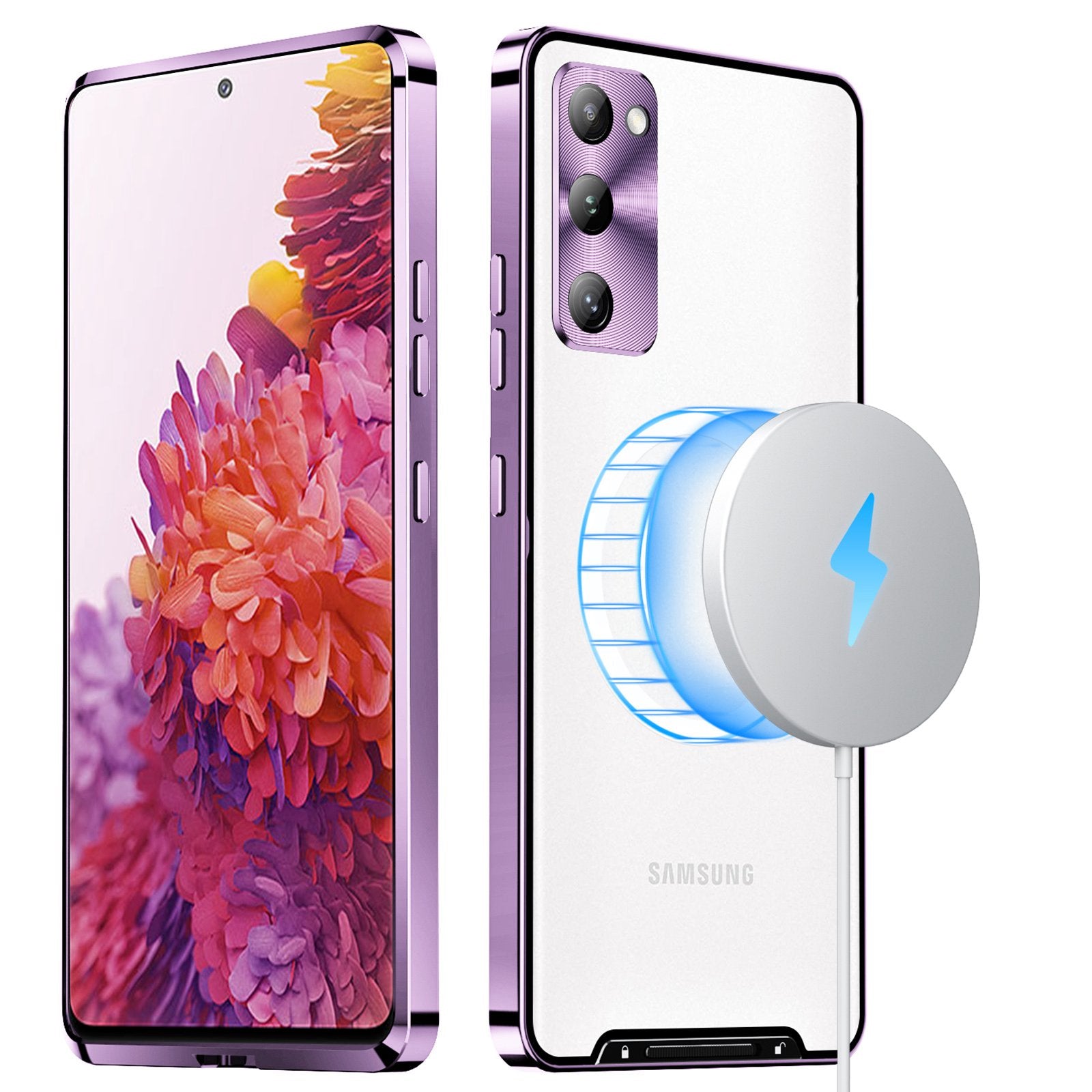 For Samsung Galaxy S20 FE 5G / S20 FE / S20 FE 2022 / S20 Lite Anti-drop Phone Cover TPU Back + Electroplating Metal Edge Integrated Lens Protection Matte Case - Purple