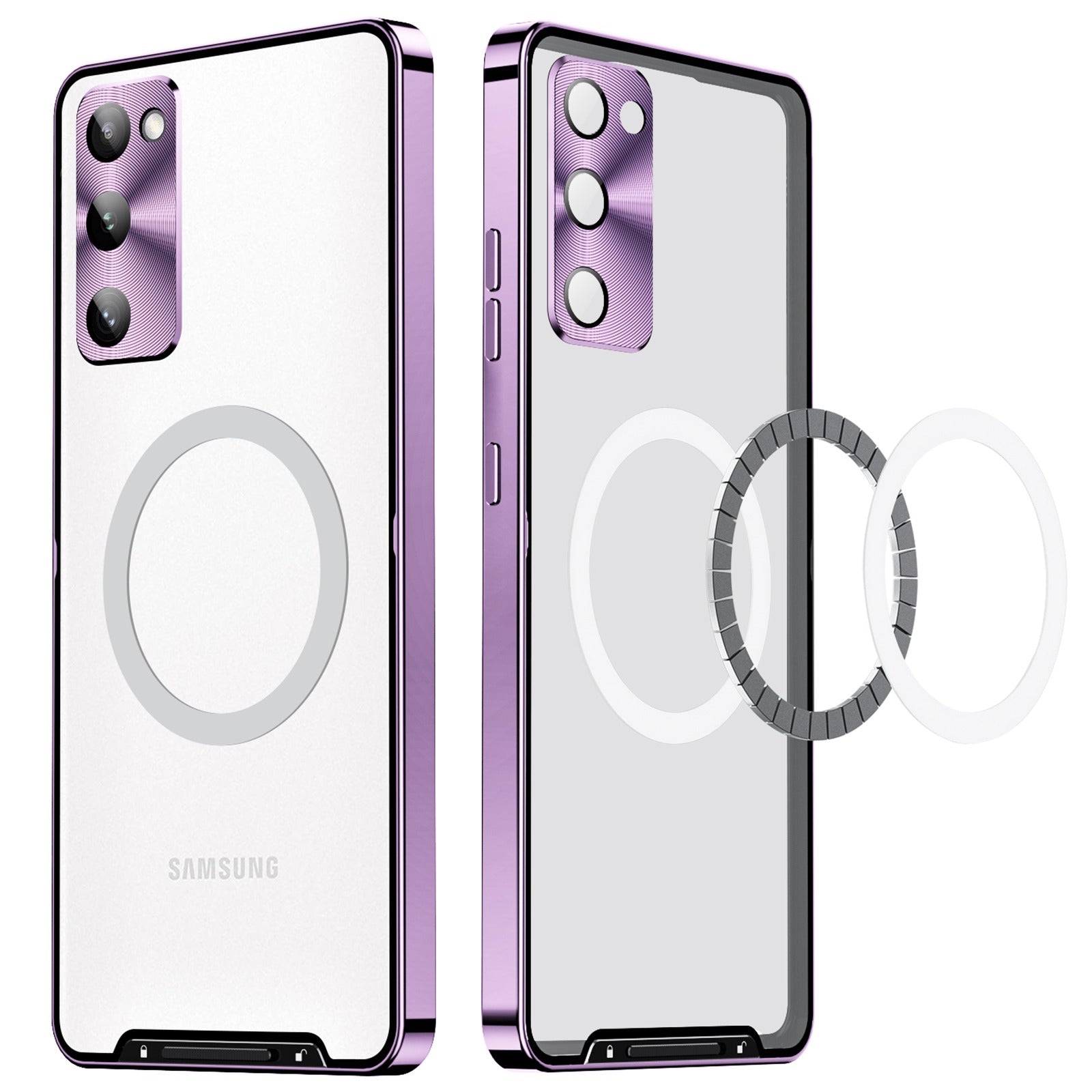 For Samsung Galaxy S20 FE 5G / S20 FE / S20 FE 2022 / S20 Lite Anti-drop Phone Cover TPU Back + Electroplating Metal Edge Integrated Lens Protection Matte Case - Purple