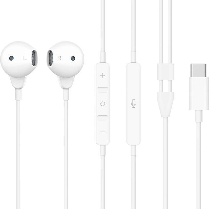 Wired Earphones Type-C Plug HIFI Stereo Half In-ear Headphones for Xiaomi Huawei, etc.