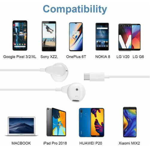 Wired Earphones Type-C Plug HIFI Stereo Half In-ear Headphones for Xiaomi Huawei, etc.