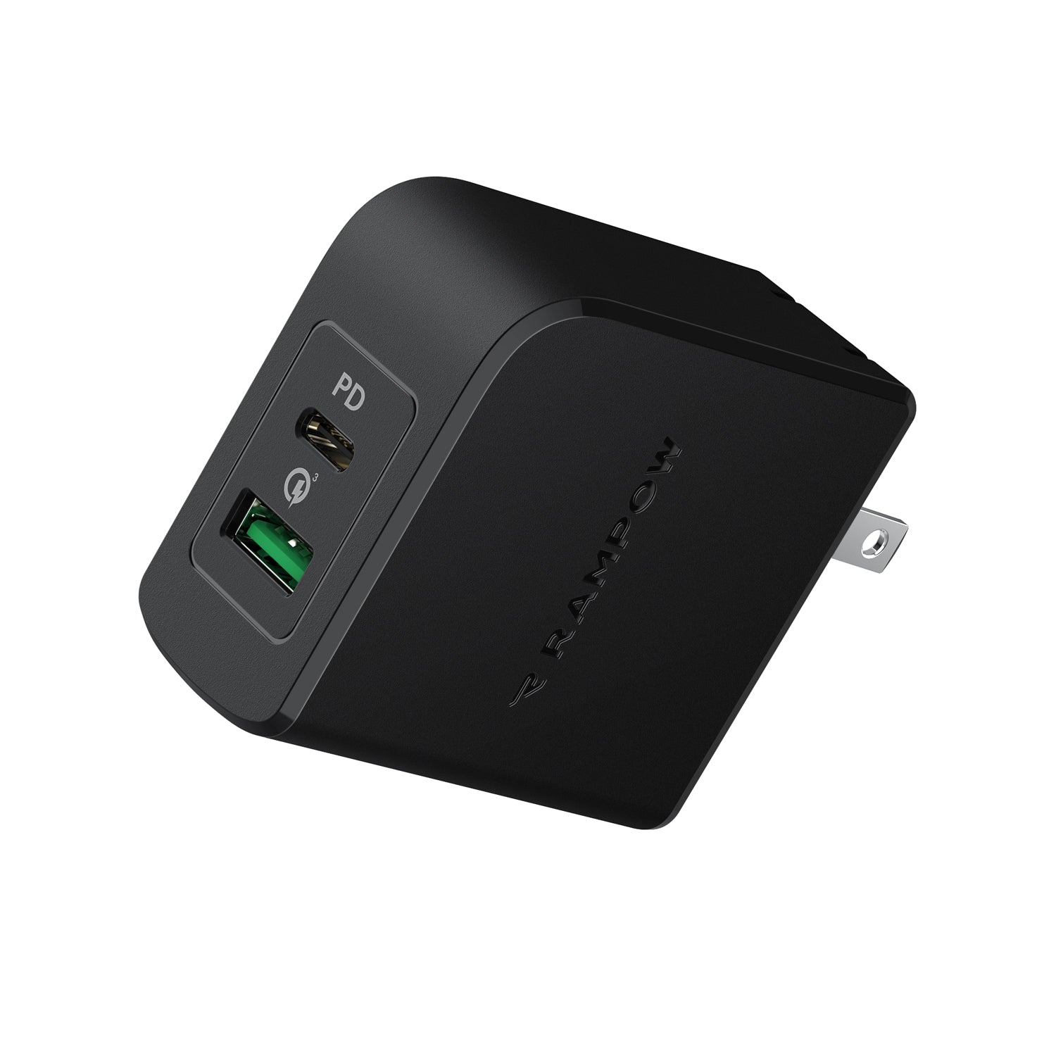 RAMPOW 36W Type C + USB A Dual Port Fast PD Wall Charger with 30W Power Delivery 3.0 - Black, US Plug