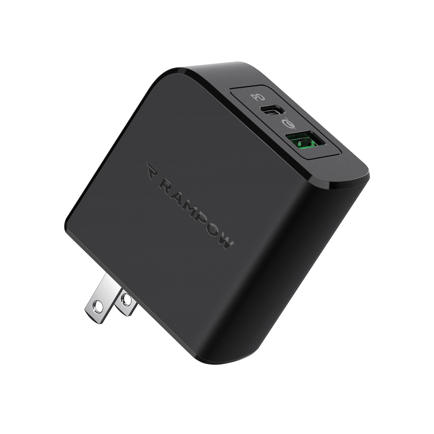 RAMPOW 36W Type C + USB A Dual Port Fast PD Wall Charger with 30W Power Delivery 3.0 - Black, US Plug