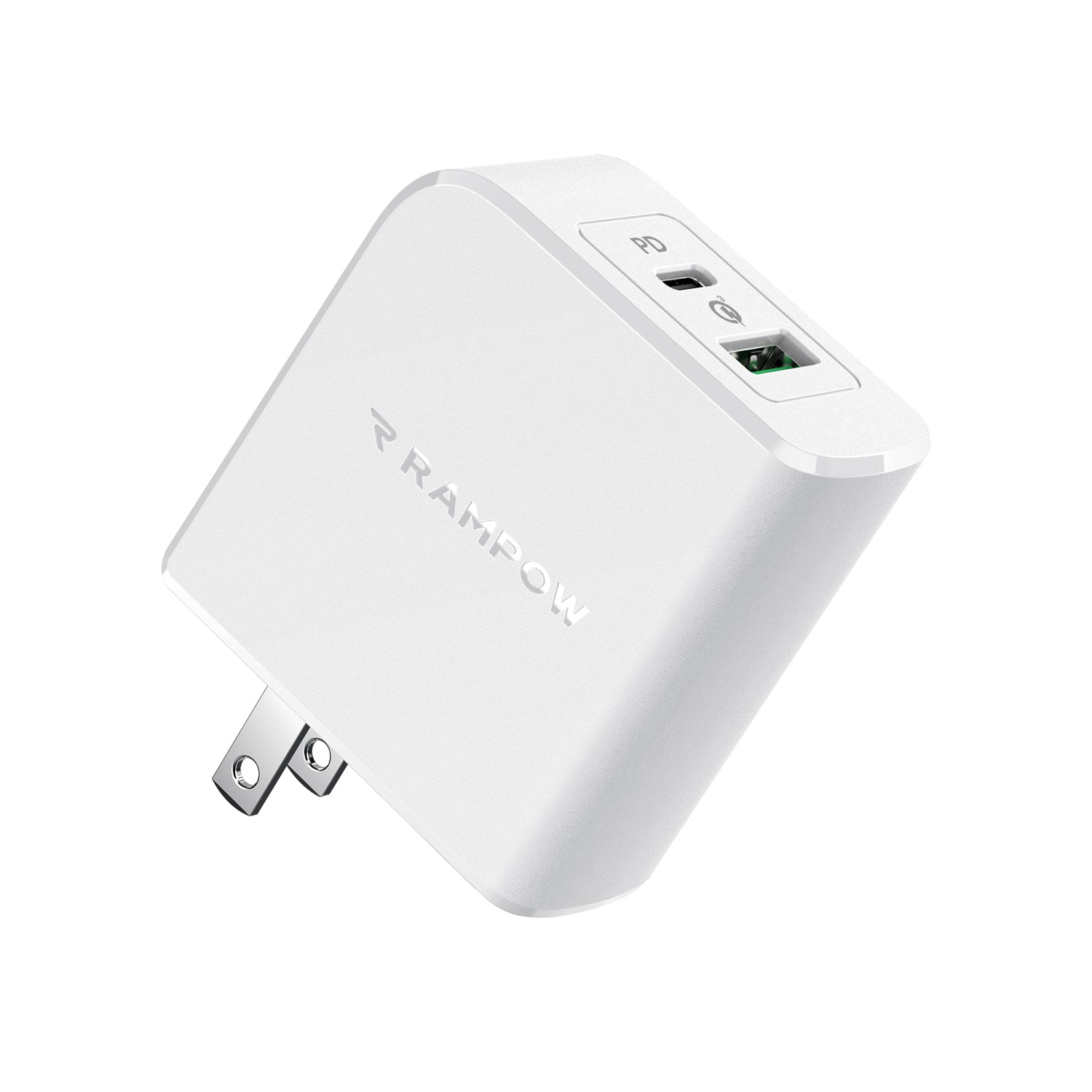 RAMPOW 36W Type C + USB A Dual Port Fast PD Wall Charger with 30W Power Delivery 3.0 - White, US Plug