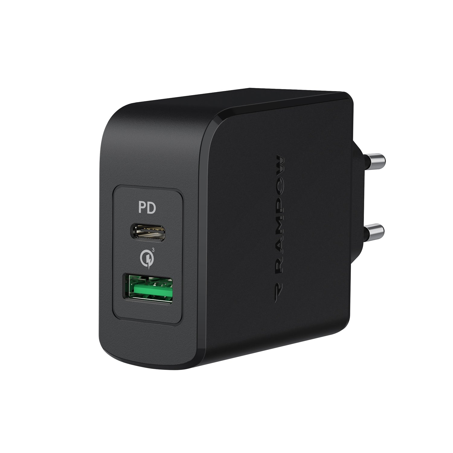 RAMPOW Type C Wall Charger 36W Dual Port Fast PD Charger with 30W Power Delivery 3.0 - Black, EU Plug