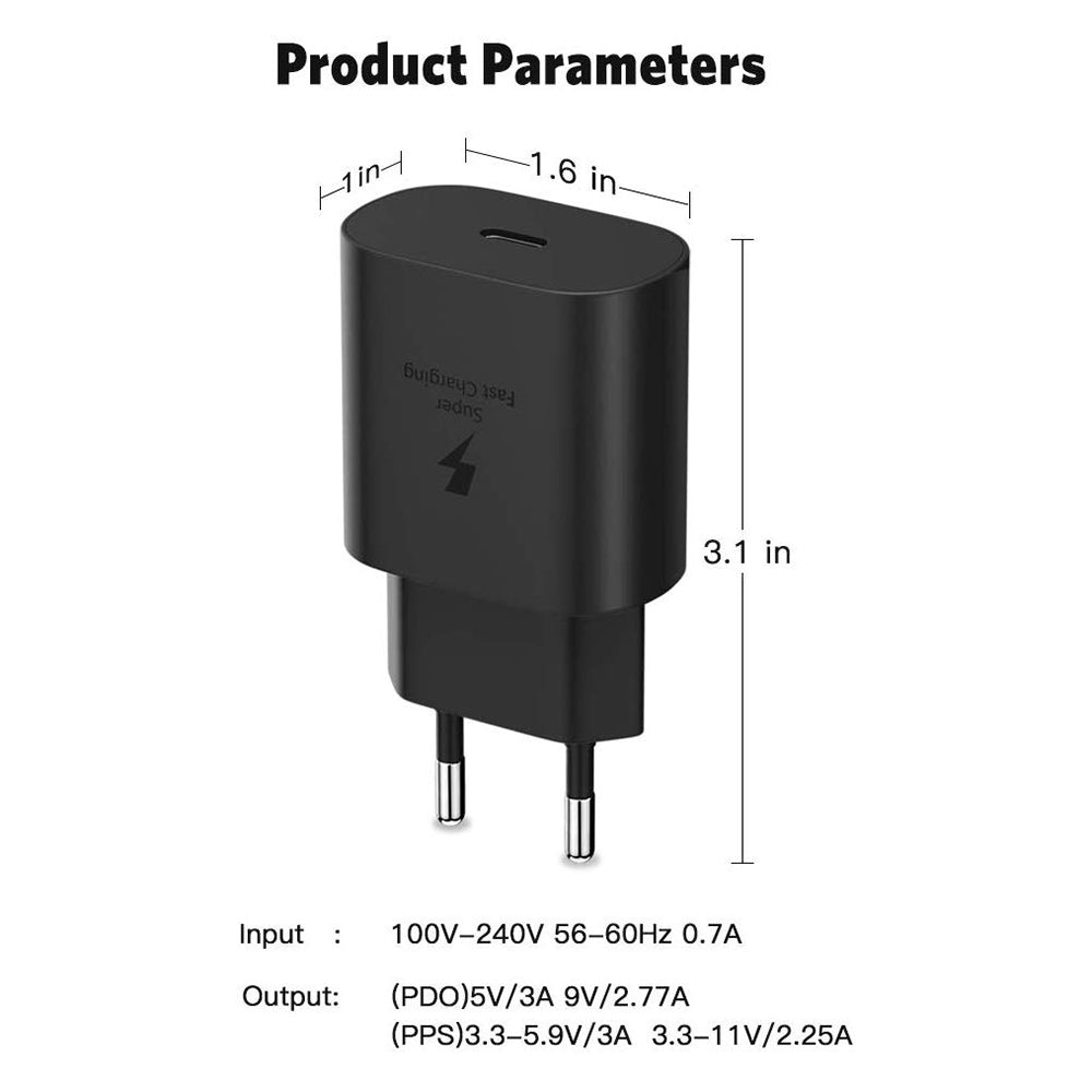 EP-TA800 25W PD Super Fast Charger Type C Travel Quick Charging Adapter EU Plug for Samsung Galaxy Note10 10+ S10 - Black