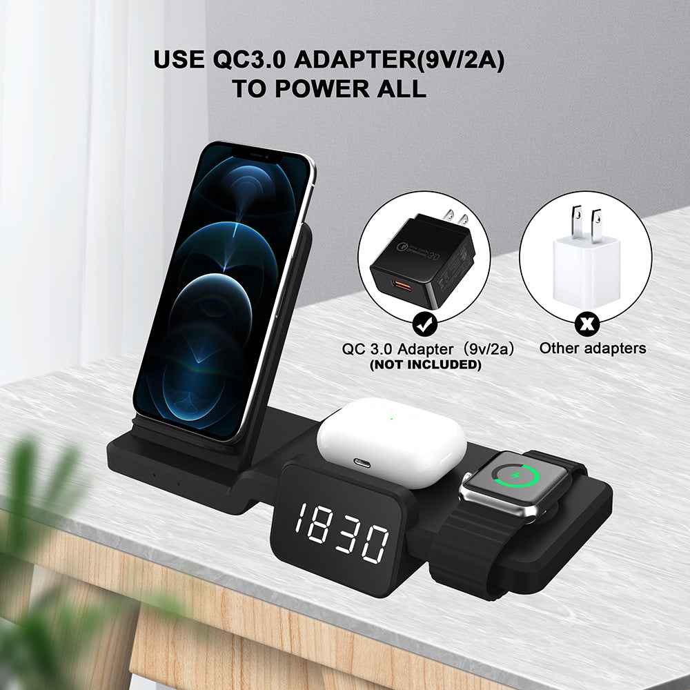 15W Wireless Charger for iPhone 12 11 Pro Max iWatch Airpods, Fast Charging Dock Station with Time Display