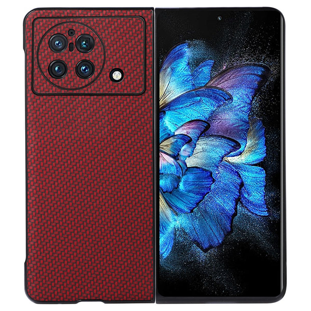 For vivo X Fold Carbon Fiber Texture Folding Phone Case Anti-scratch PU Leather Coated Hard PC Protective Cover - Red