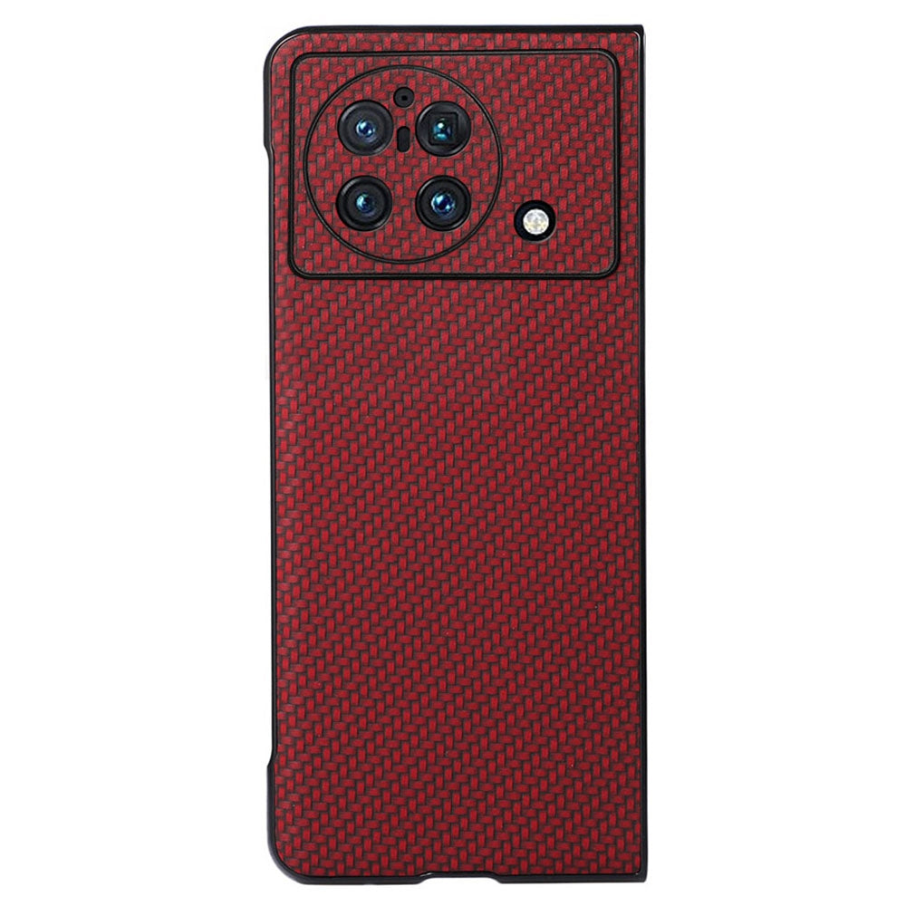 For vivo X Fold Carbon Fiber Texture Folding Phone Case Anti-scratch PU Leather Coated Hard PC Protective Cover - Red