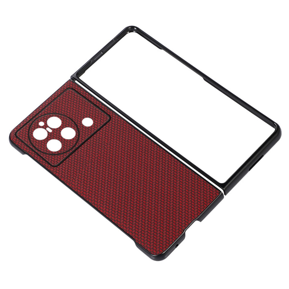 For vivo X Fold Carbon Fiber Texture Folding Phone Case Anti-scratch PU Leather Coated Hard PC Protective Cover - Red
