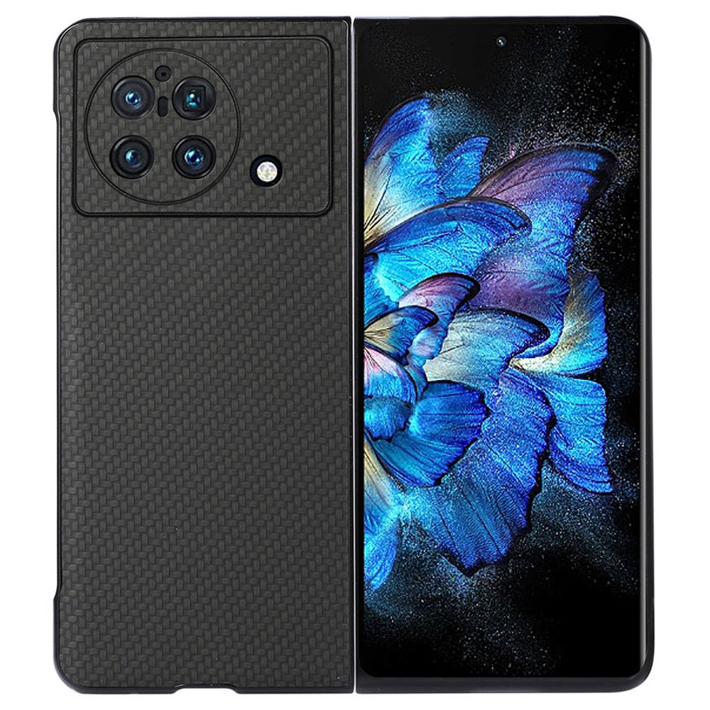 For vivo X Fold Carbon Fiber Texture Folding Phone Case Anti-scratch PU Leather Coated Hard PC Protective Cover - Black