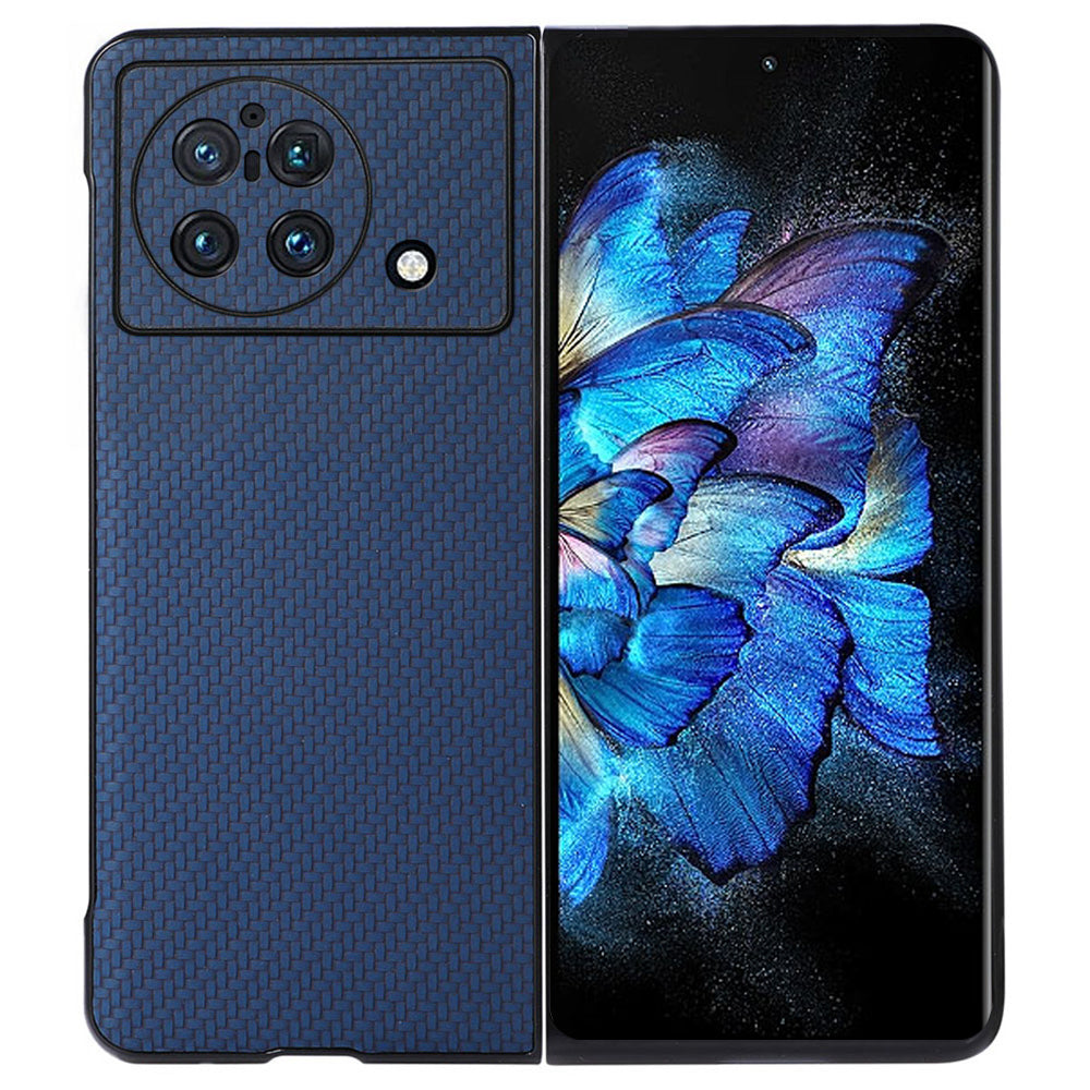 For vivo X Fold Carbon Fiber Texture Folding Phone Case Anti-scratch PU Leather Coated Hard PC Protective Cover - Blue