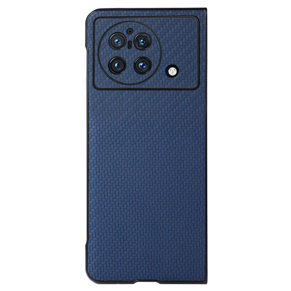 For vivo X Fold Carbon Fiber Texture Folding Phone Case Anti-scratch PU Leather Coated Hard PC Protective Cover - Blue