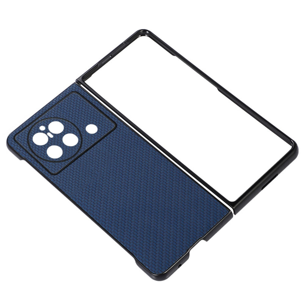 For vivo X Fold Carbon Fiber Texture Folding Phone Case Anti-scratch PU Leather Coated Hard PC Protective Cover - Blue