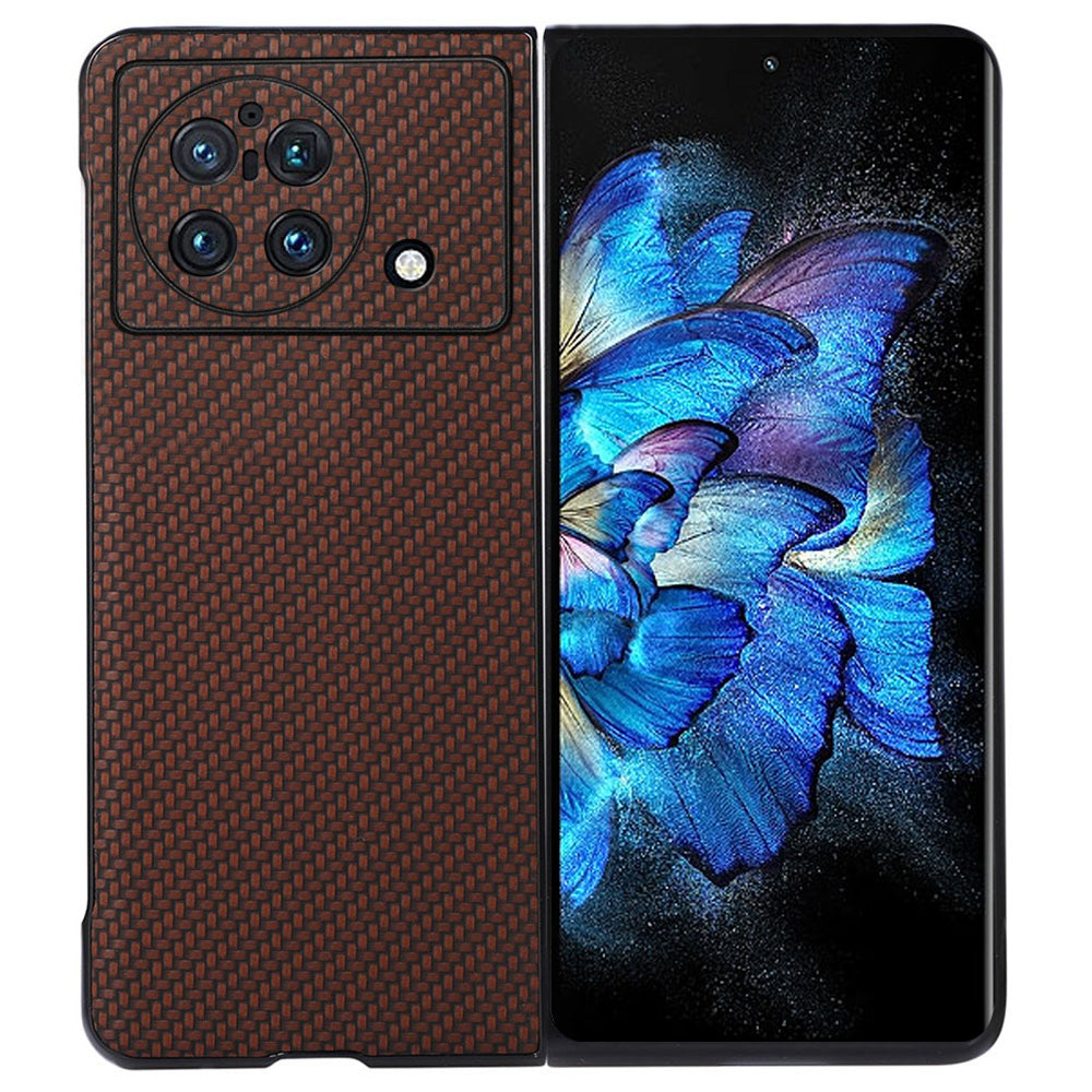 For vivo X Fold Carbon Fiber Texture Folding Phone Case Anti-scratch PU Leather Coated Hard PC Protective Cover - Brown