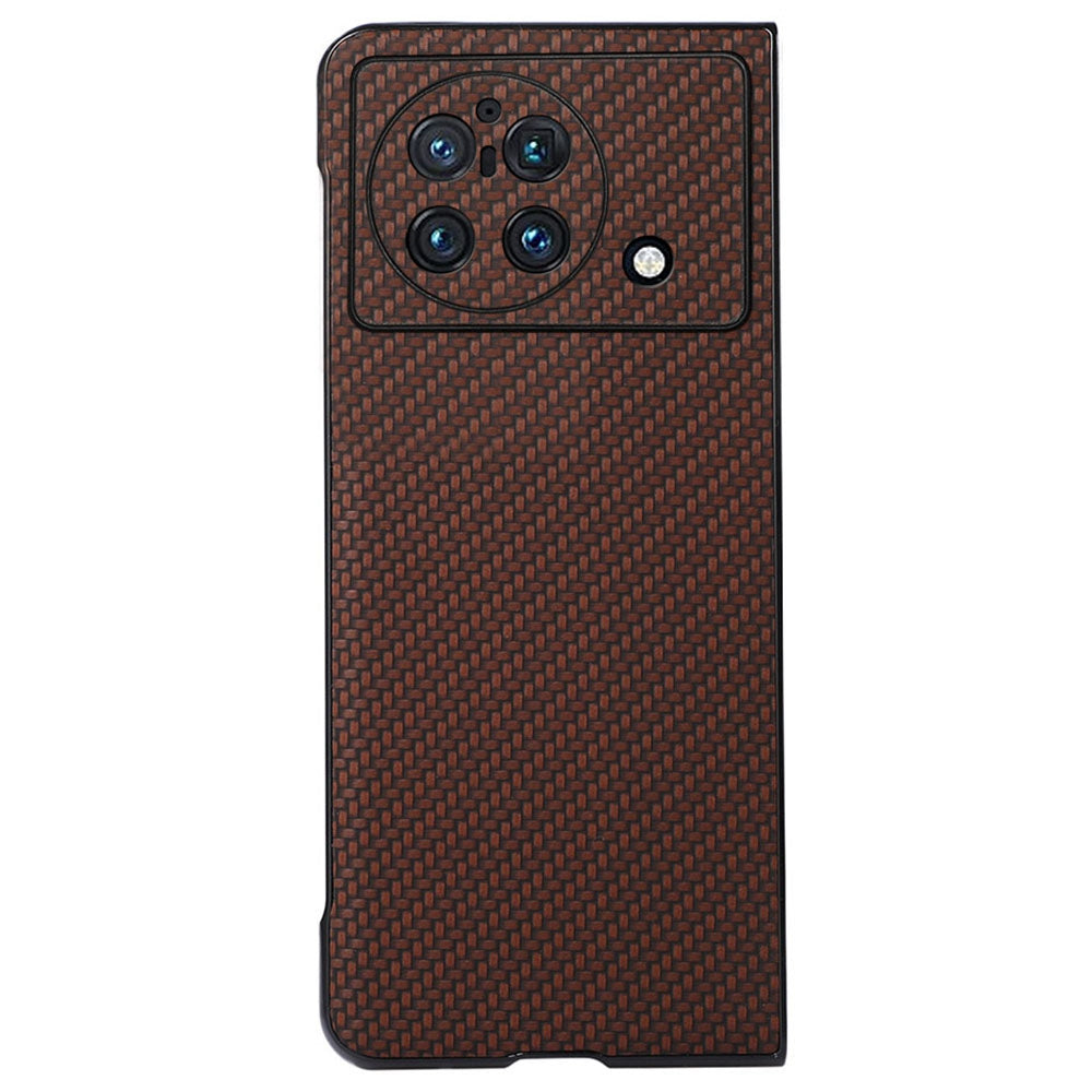 For vivo X Fold Carbon Fiber Texture Folding Phone Case Anti-scratch PU Leather Coated Hard PC Protective Cover - Brown