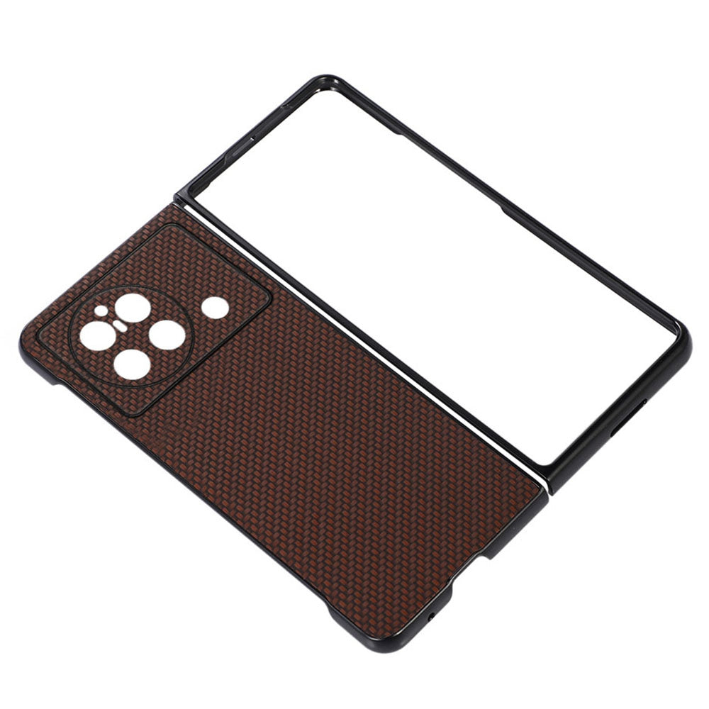 For vivo X Fold Carbon Fiber Texture Folding Phone Case Anti-scratch PU Leather Coated Hard PC Protective Cover - Brown