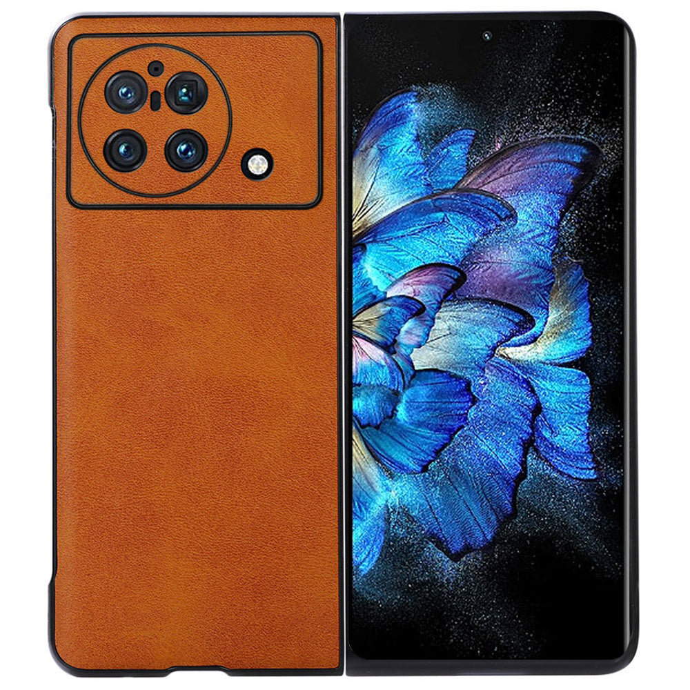 For vivo X Fold Textured PU Leather Coated Phone Case Shockproof TPU + PC Protective Cover - Brown