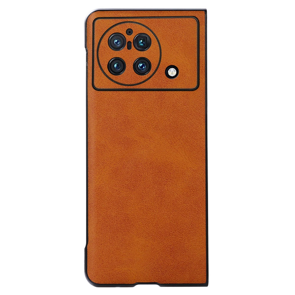 For vivo X Fold Textured PU Leather Coated Phone Case Shockproof TPU + PC Protective Cover - Brown