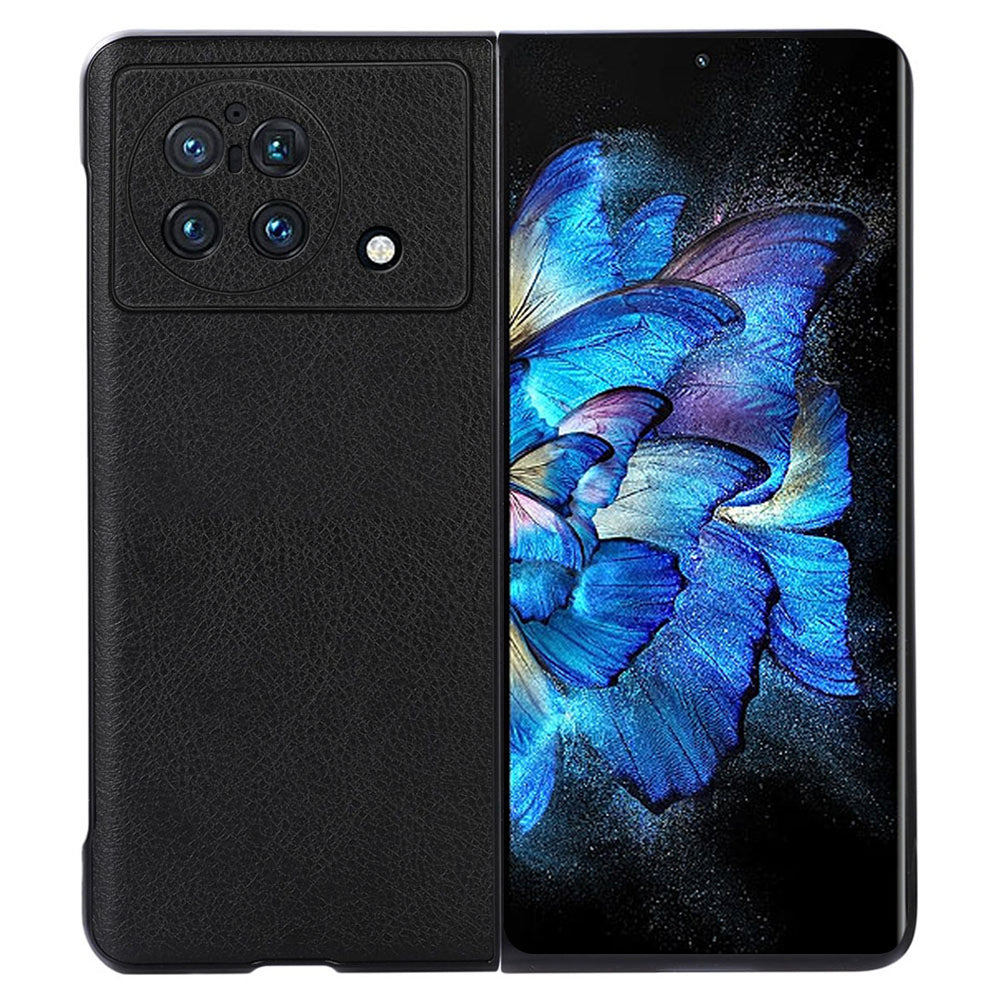 For vivo X Fold Anti-scratch Litchi Texture Cell Phone Case Precise Cutout PU Leather Coated PC Shell - Black