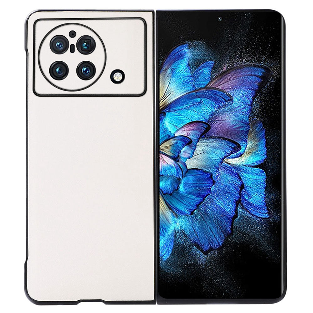 For vivo X Fold Anti-scratch Litchi Texture Cell Phone Case Precise Cutout PU Leather Coated PC Shell - White