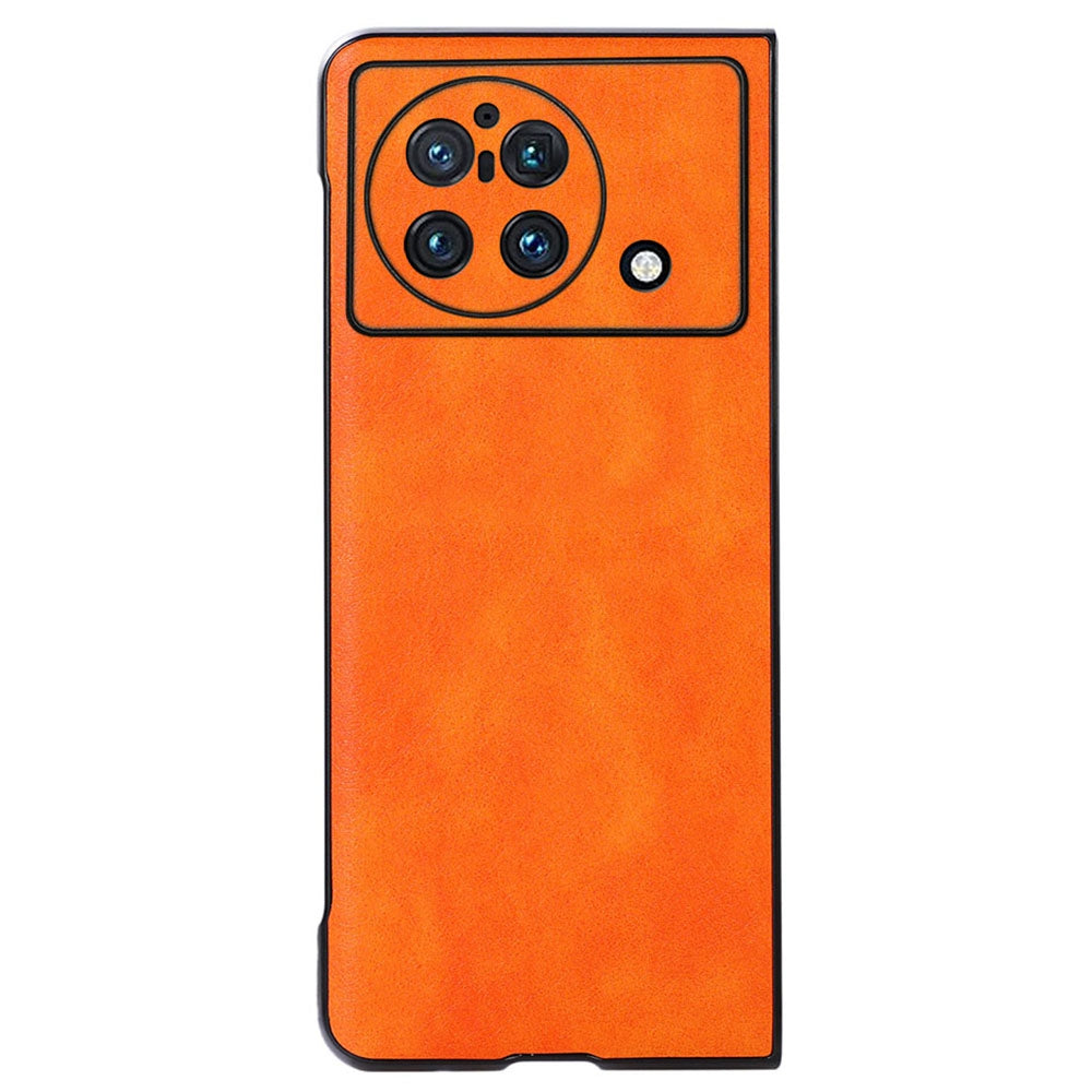 For vivo X Fold Anti-scratch Litchi Texture Cell Phone Case Precise Cutout PU Leather Coated PC Shell - Orange