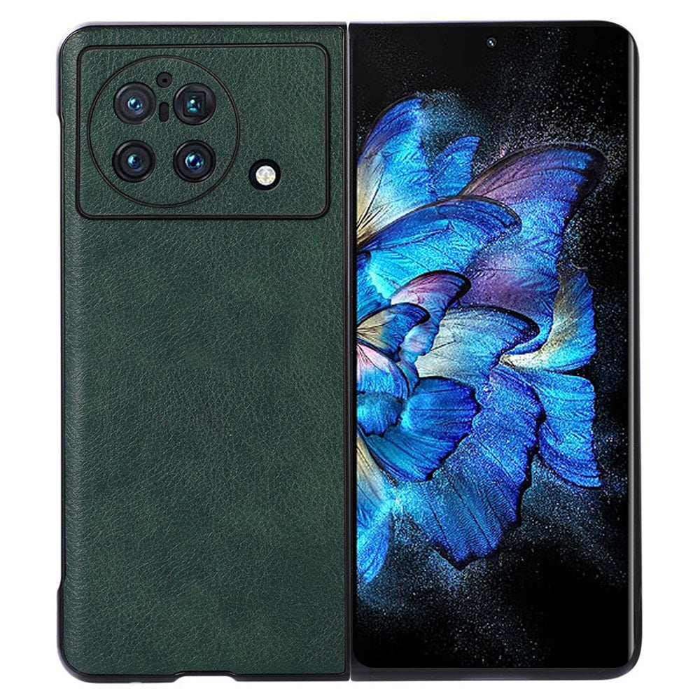 For vivo X Fold Anti-scratch Litchi Texture Cell Phone Case Precise Cutout PU Leather Coated PC Shell - Green