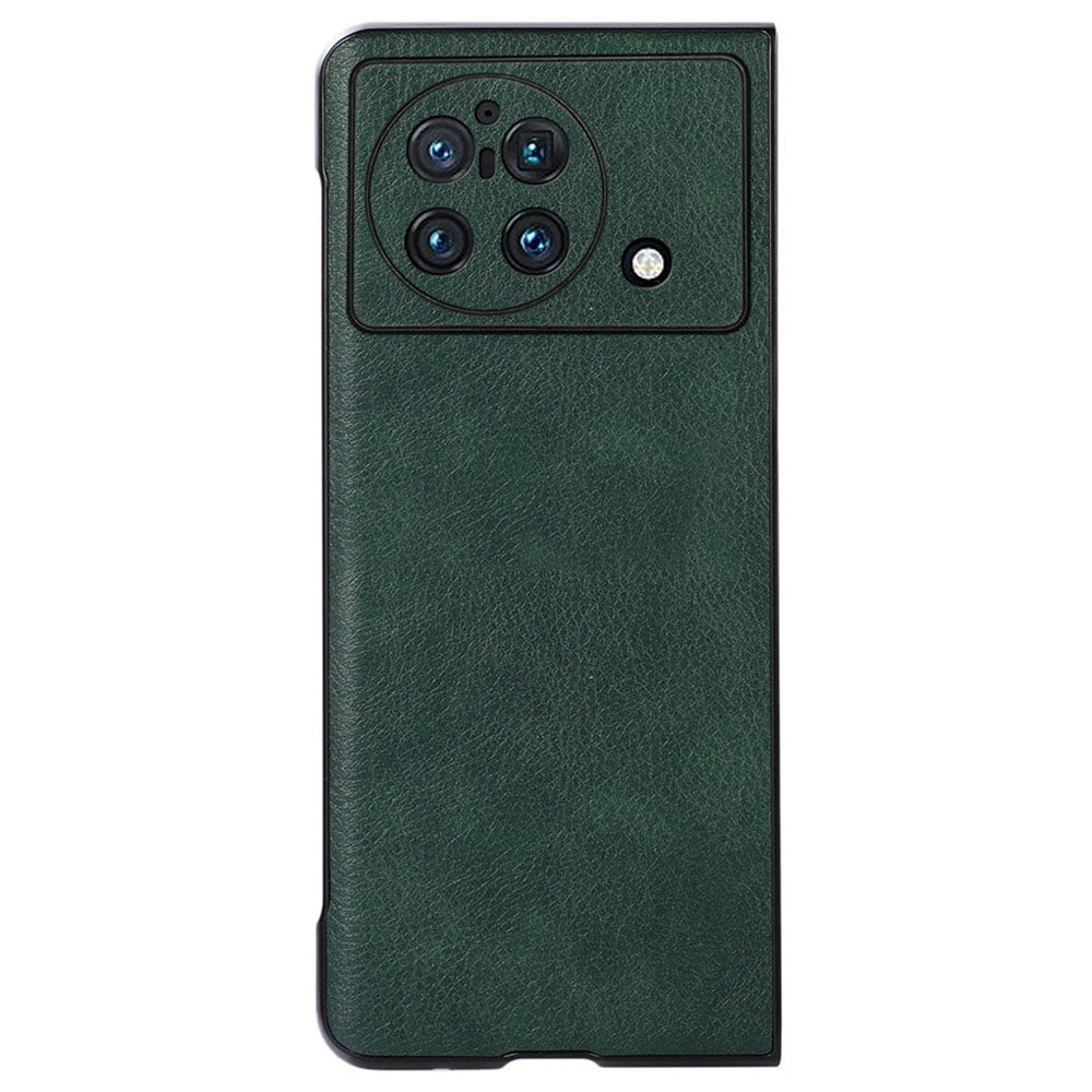For vivo X Fold Anti-scratch Litchi Texture Cell Phone Case Precise Cutout PU Leather Coated PC Shell - Green