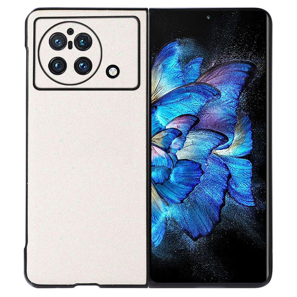 For vivo X Fold Glitter Sequins Anti-fall Cell Phone Case Precise Cutout PU Leather Coated PC Cover - White