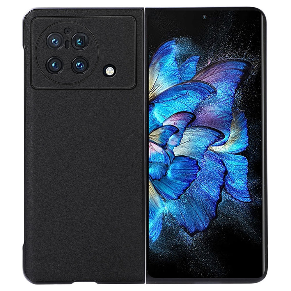 For vivo X Fold Accurate Openings Textured Genuine Leather PC Protective Phone Case Cover - Black